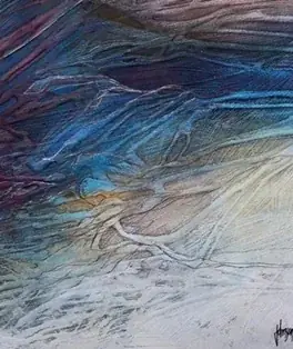 Abstraktes Gemälde in Blau mit weißen Schlieren