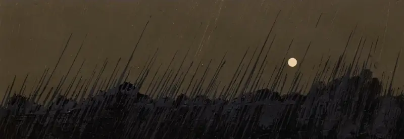 Nachtstück: dunkle Landschaft mit hellem Mond
